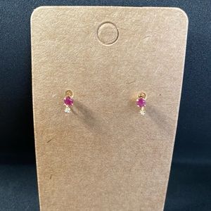 Ruby and diamond tiny gold earrings pierced